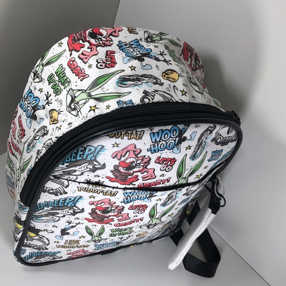 Looney Tunes All Over Print Faux Leather 10.5" Women’s White Mini Backpack. - Picture 5 of 15